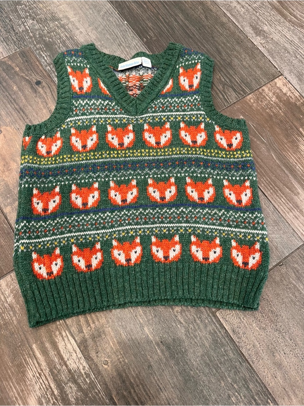 JoJo Maman Bebe Boys 2-3 Y Fair isle Green Fox Sweater Lambswool Knit Sweater - Picture 1 of 6